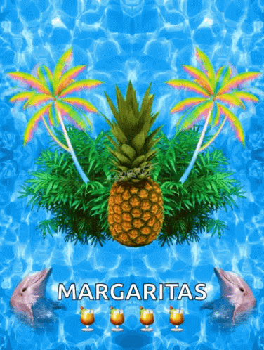 digital painting of tropical fruit, and plants with the words margaritas
