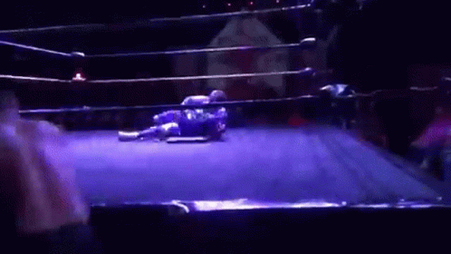 a wrestler falling off his knees while another lies on the ground