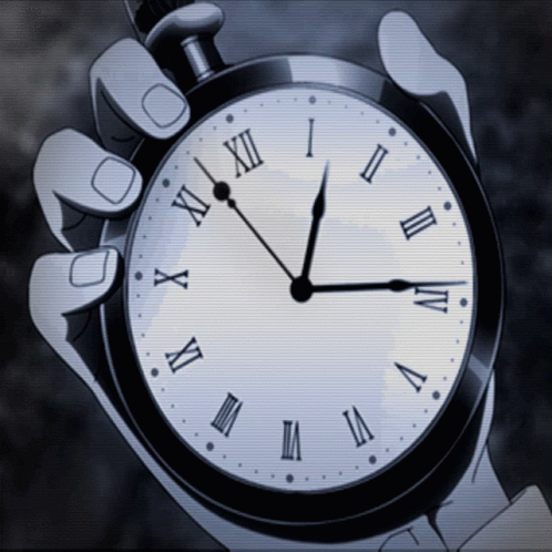 a hand holding a clock in a dark and menacing manner