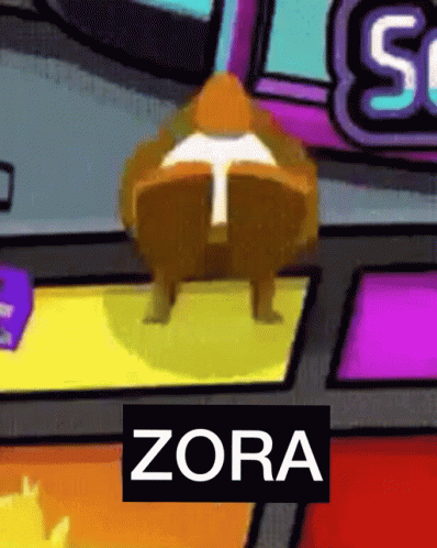 an animated picture of a stylized tv with the text zora