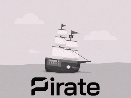 a pirate ship floating with a caption that reads pirate