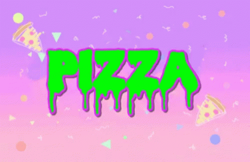a neon text art piece of pizza on a pink background