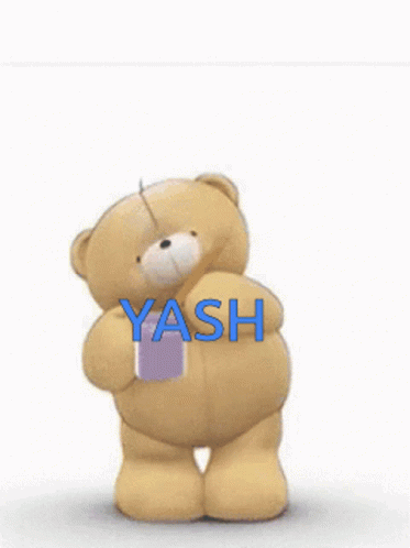 a stuffed toy with the word yash written across it