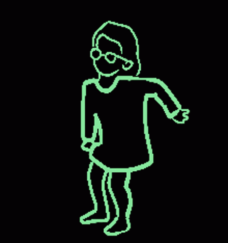an animated woman with glasses and holding her arm out in a pose