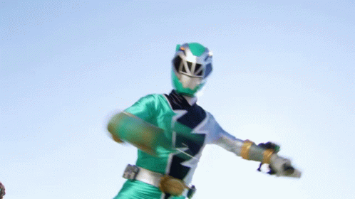 man in a green suit and a helmet is running