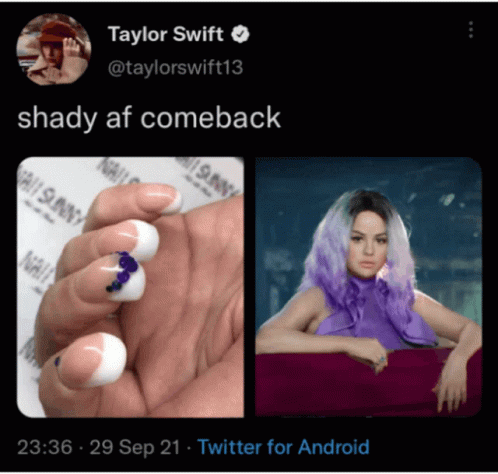 a girl with purple nails with the words shady at come back written on it