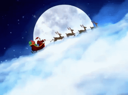 a santa in the snow in front of a full moon
