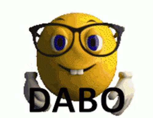 a blue emote with glasses and the word dabo