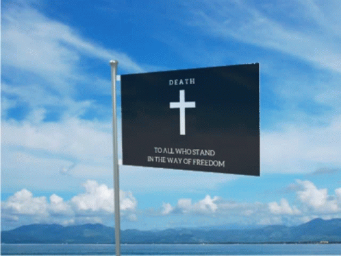 a large sign with a cross on it