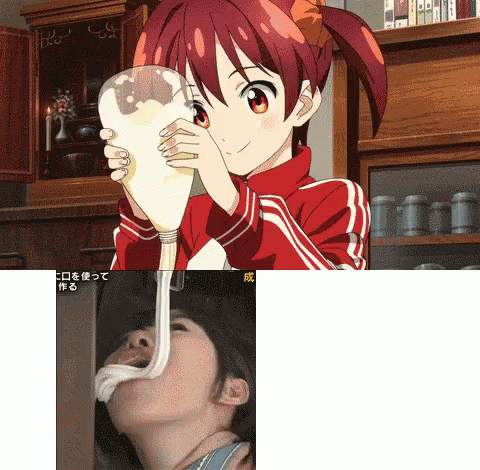 two different pictures of anime girls with captions