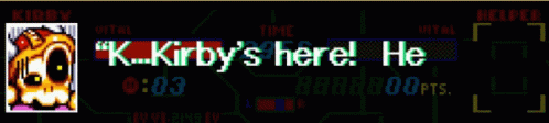 an old video game title screen with the text kryby's shell he