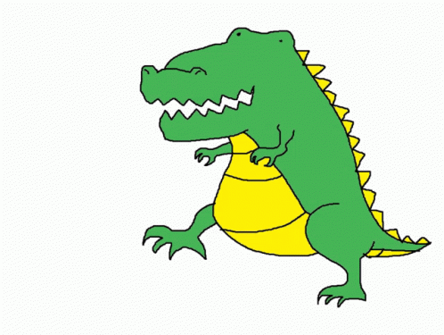 a cartoon of an alligator with large, flat head and long teeth