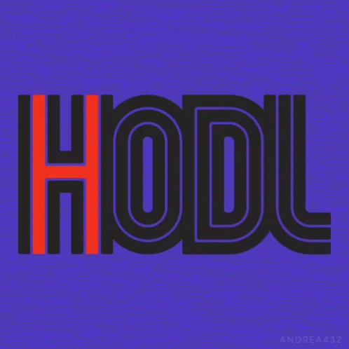 the word hodl written in blue and black on red