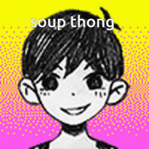 someone with an extra head that is happy and says soup thog