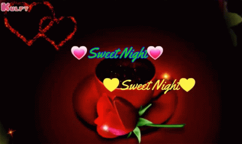 sweet night greeting with rose, heart and star