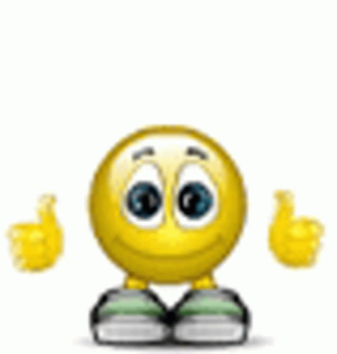 an emotictor sitting with two thumbs up in the middle