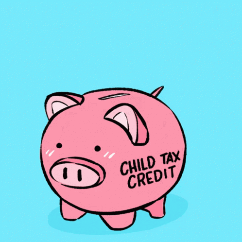 a pink pig that says child tax credit