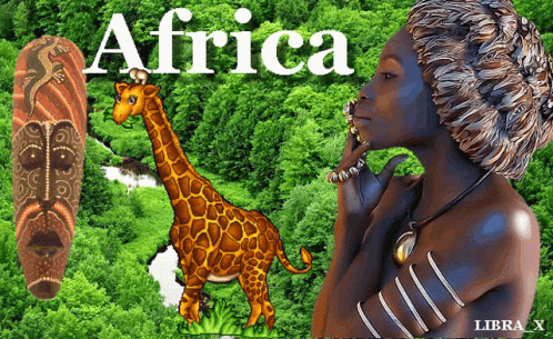 a digital illustration of a  with a giraffe