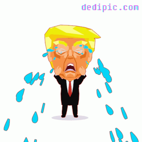 a political cartoon of president trump making face with rain