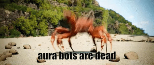 a blue creature standing in sand with the words aura boots are dead