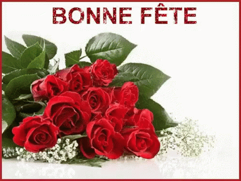 a card with some roses on it that says bonne fete