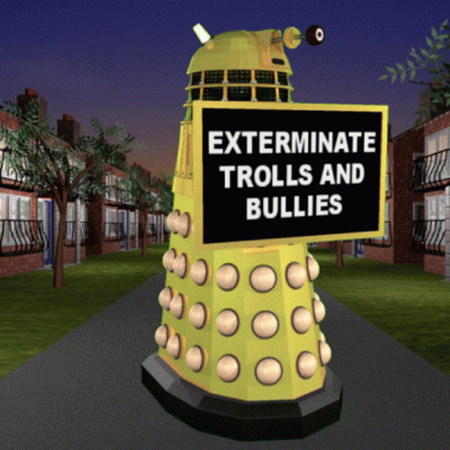 an animated version of the text reads exterminate trolls and bullies