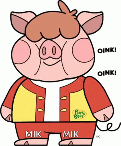 the cartoon pig wearing an overall and shoes