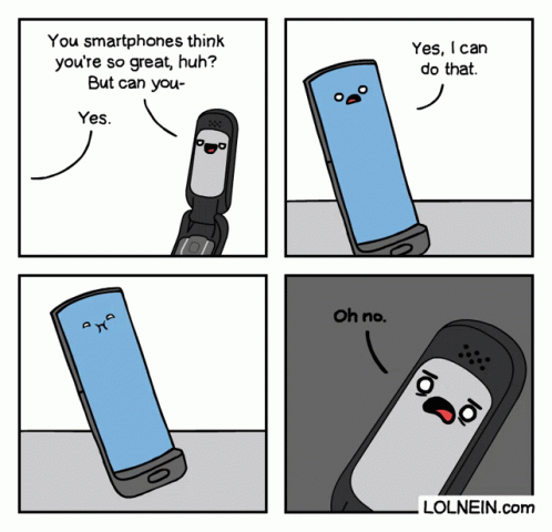 cartoon comic about a cell phone trying to turn off the device