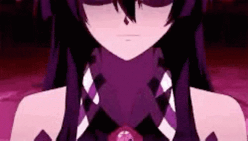 an anime image of a woman wearing a long purple shirt