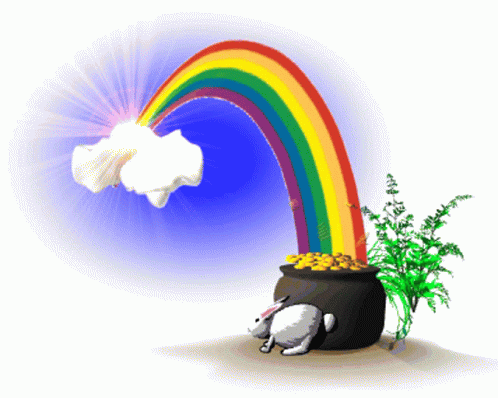 a pot of potted plants next to a rainbow and a cloud