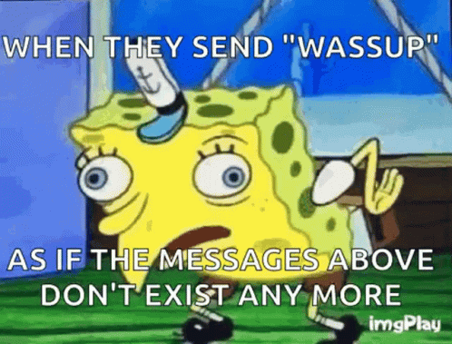 someone posted a meme of spongebob saying when they send / mashup as if the messages above it don't exit any more