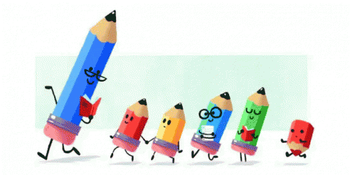 a drawing of some characters holding up a pencil