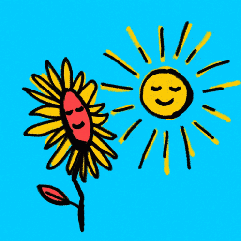 a drawing of a sunflower with a face next to it
