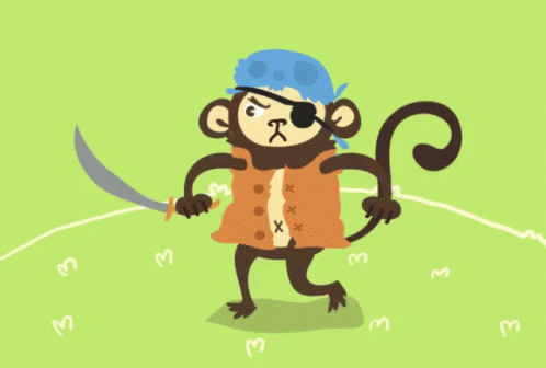 a monkey holding a sword on the ground