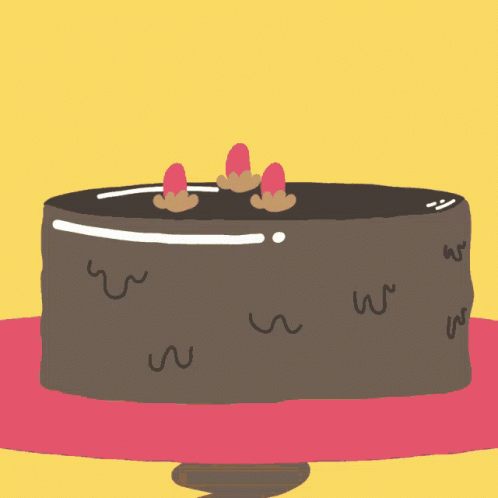 an animated black cake with blueberries on top