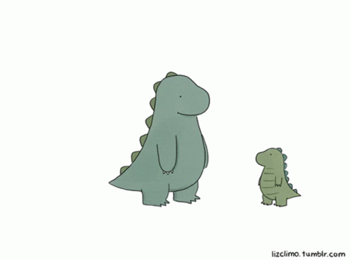a small green dino is next to another green alligator