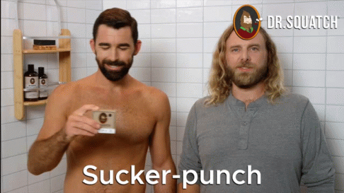 two men with the words sucker - punch on them are taking a selfie in the shower