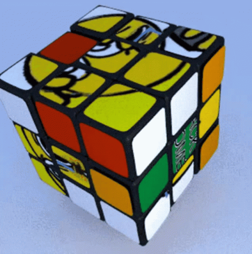 a blue, white and black rubik cube that has no sides