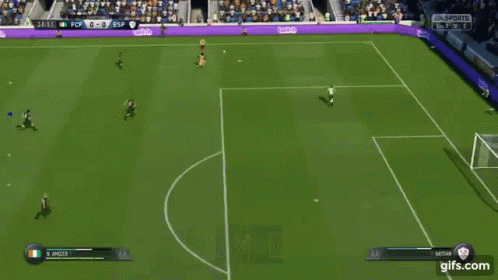 a computer generated video game showing soccer match