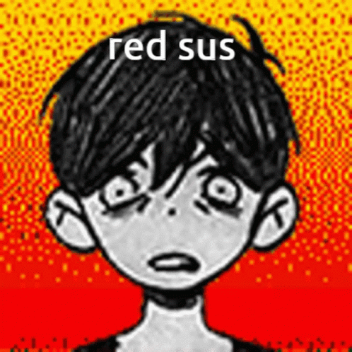 the  has a sad expression that says red sus