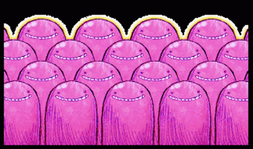 purple alien heads are grouped together with a dark background