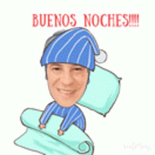 the face of a man with a hat and scarf on is wrapped in a blanket and it reads cuenos noches