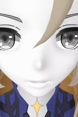a anime with a blue hair and white teeth