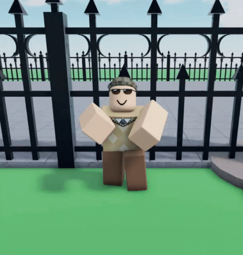 a 3d character that looks like he is standing in front of a fence