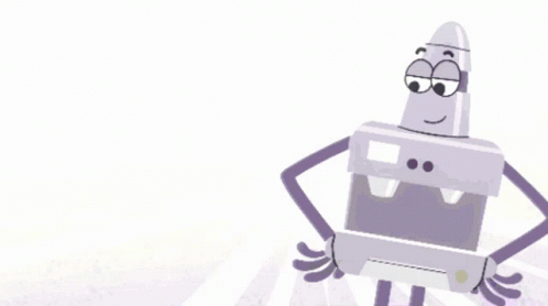 a stylized drawing of a smart robot holding his hands behind him