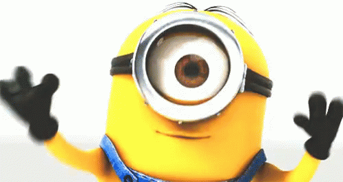 an animated minion has eyes and a smile