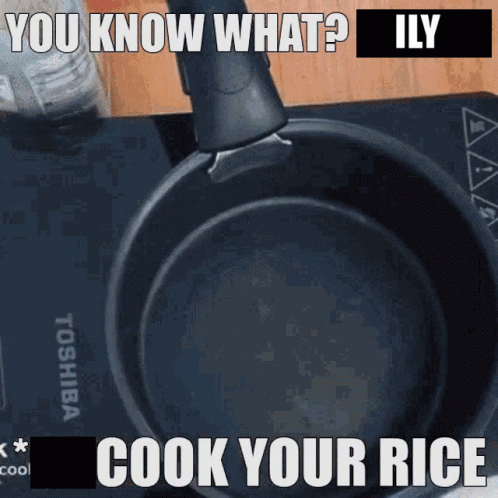 a pan is being pulled out with text reading, do you know what? iy cook your rice