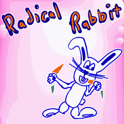 the rabbit is pointing to the left with a knife