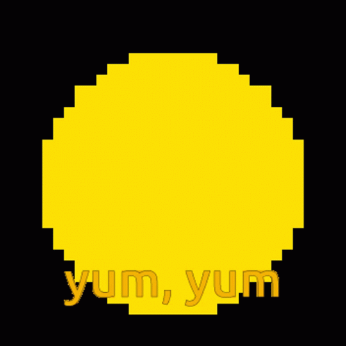 an object appears to be an image of a circular shaped, with text that reads yum, yum