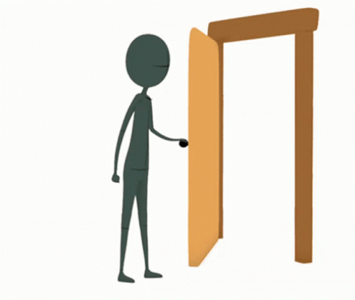 a cartoon character standing in a doorway to open it
